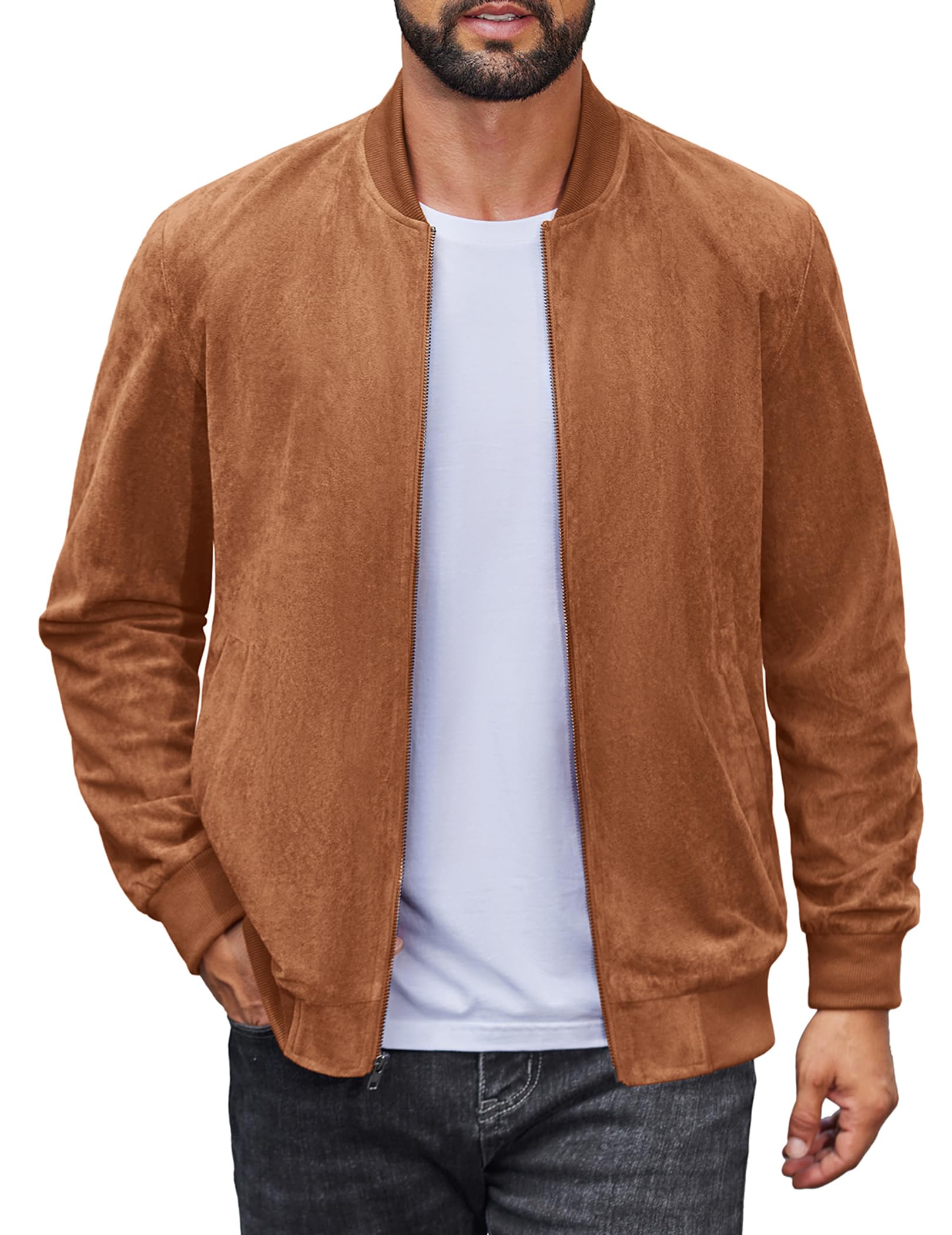 Chaquetas bomber de gamuza ligera para hombre Chaqueta universitaria informal Chaquetas de cuero sintético vintage