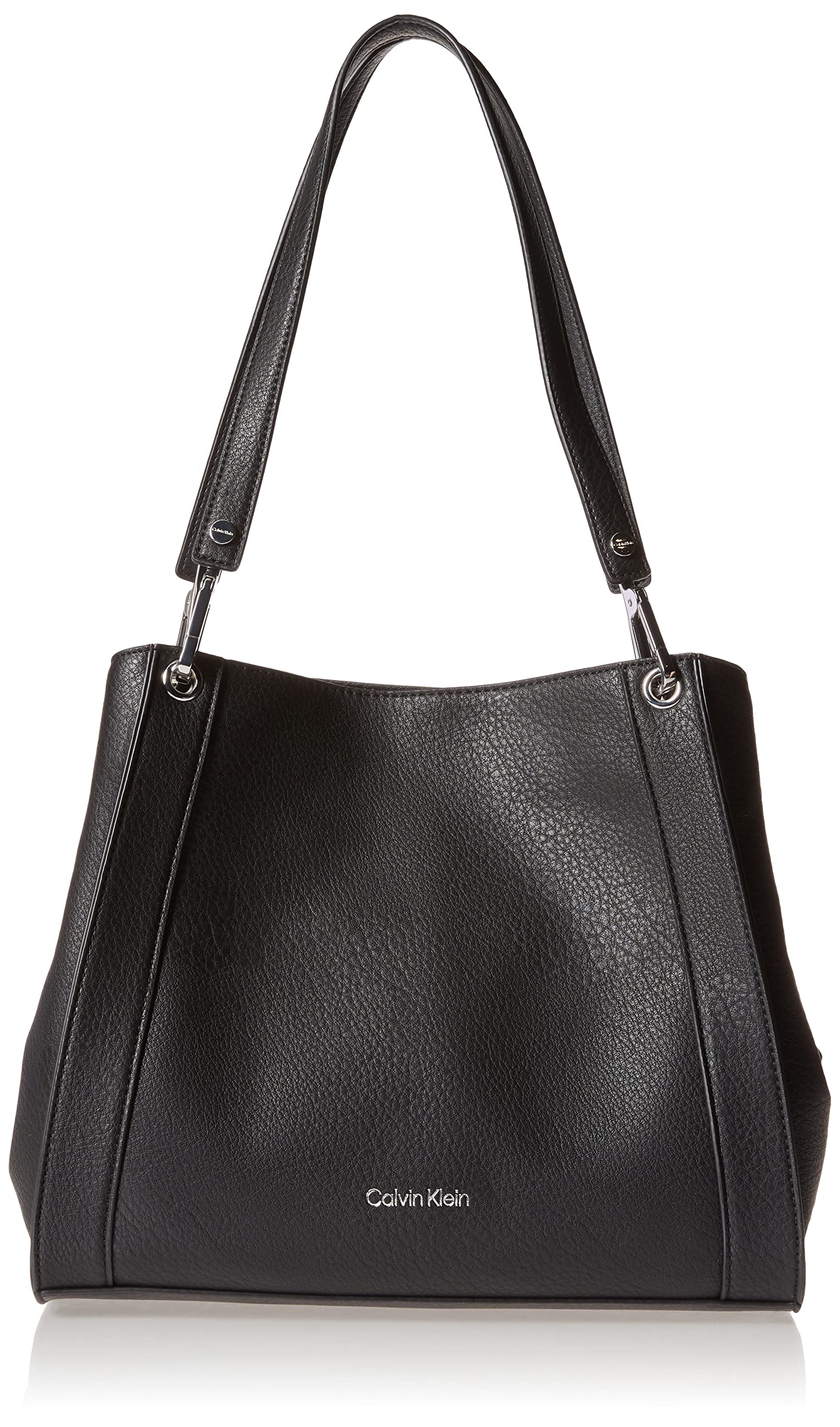 Calvin Klein Reyna - Bolso de hombro con triple compartimento, color negro y plateado: Bolsos