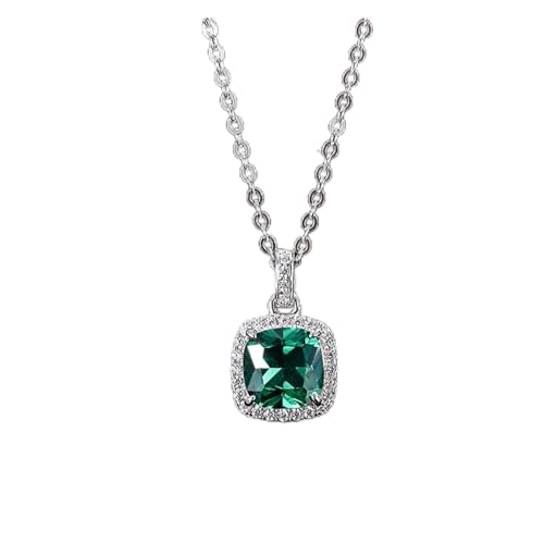 RUAJOGYNVM Vintage Plata de Ley 925 8 x 8 mm Esmeralda Piedra Preciosa Colgante Collar Pendientes Boda A
