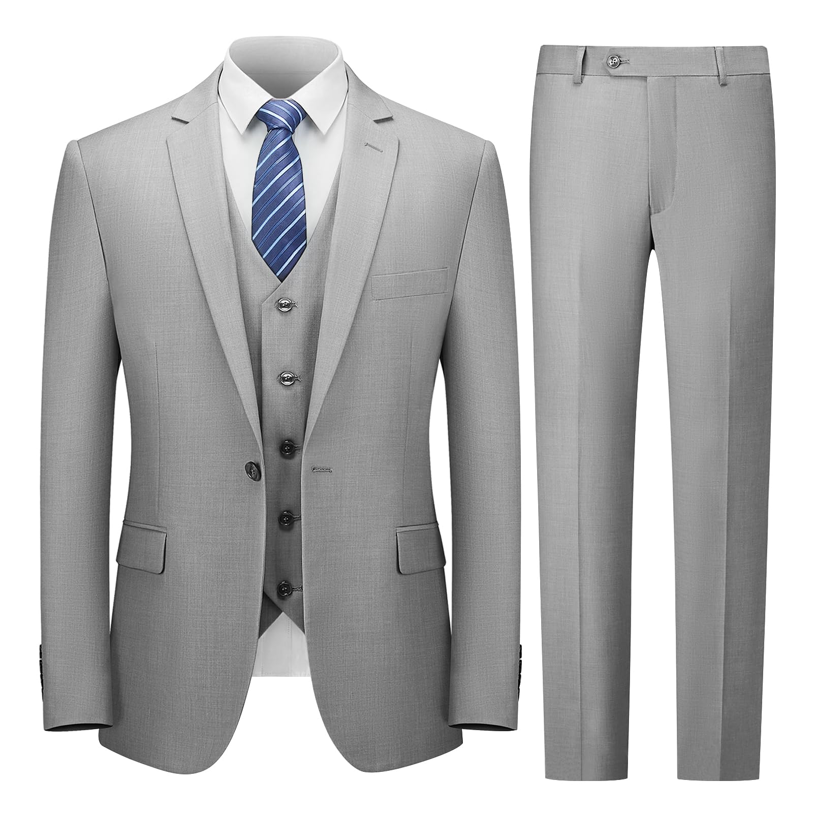 Cooper & Nelson Traje para hombre Slim Fit, trajes de 3 piezas para hombre, chaqueta sólida con un botón, chaleco, pantalones con