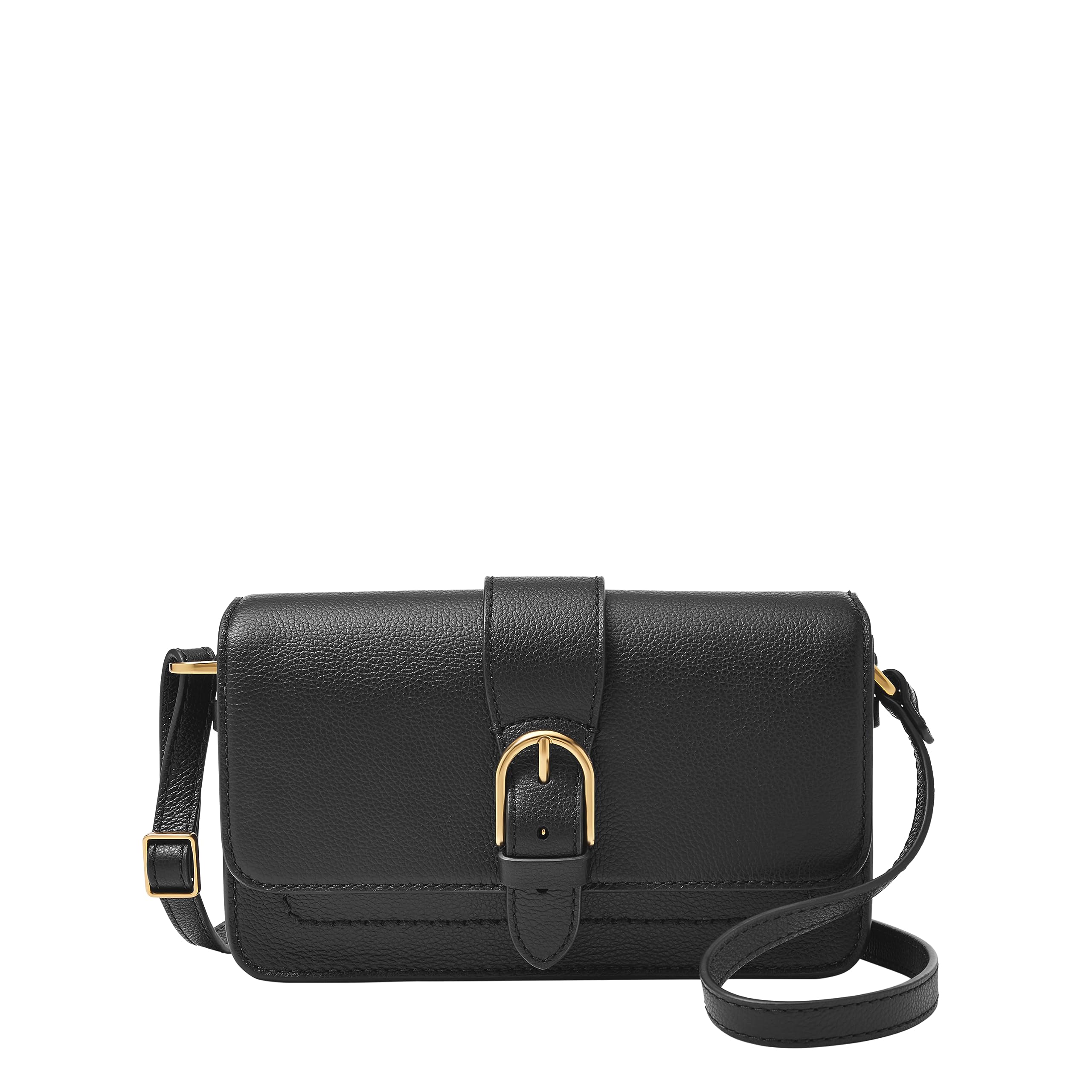 Fossil Zoey - Bolso bandolera de piel con solapa mediana para mujer, color negro